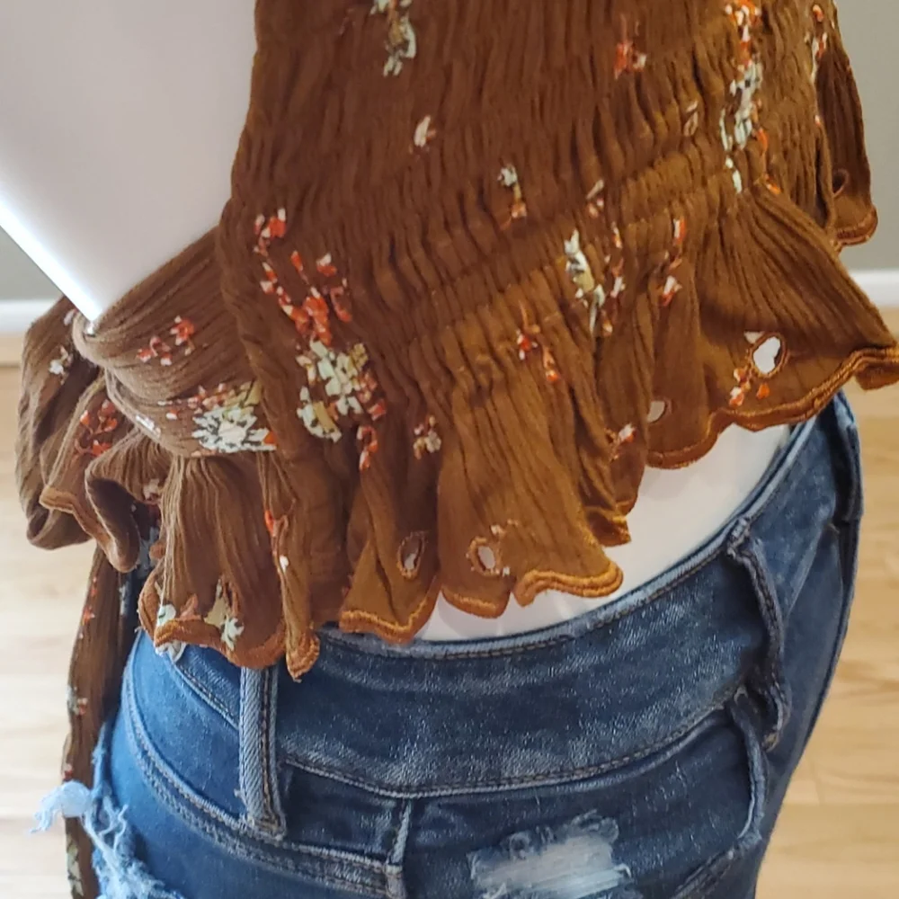 Free People Miss Louise smocked cropped halter top